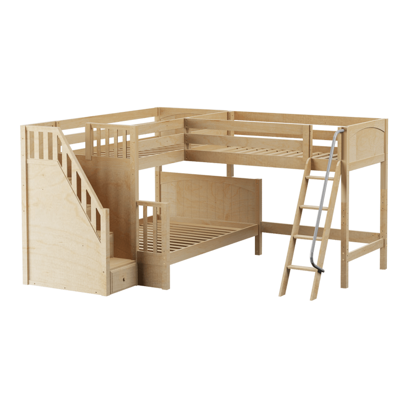 Maxtrix Medium Twin over Full Corner Loft Bunk Bed with Ladder + Stairs (Left)