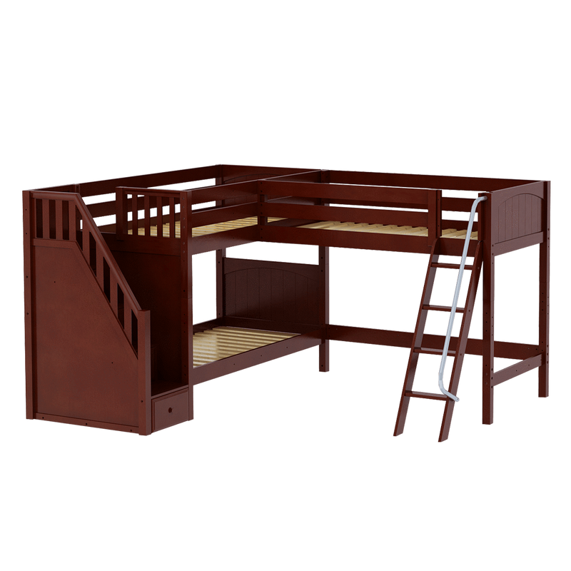 Maxtrix Twin Medium Corner Loft Bunk Bed with Ladder + Stairs - L