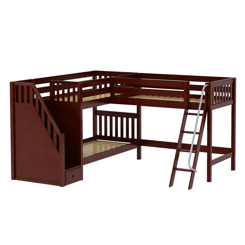 Maxtrix Twin Medium Corner Loft Bunk Bed with Ladder + Stairs - L