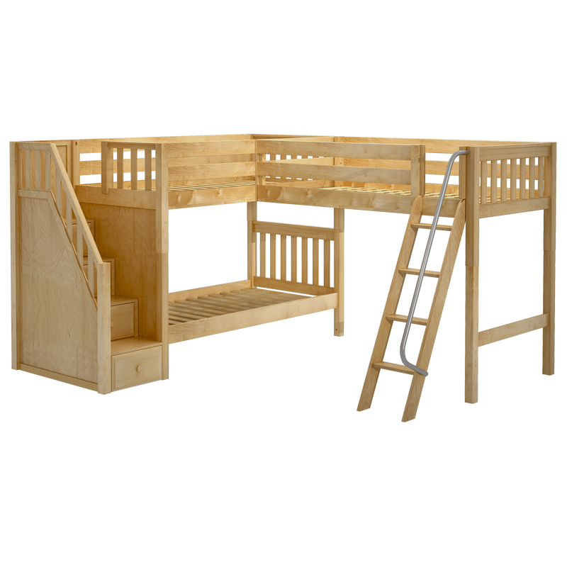 Maxtrix Twin Medium Corner Loft Bunk Bed with Ladder + Stairs - L
