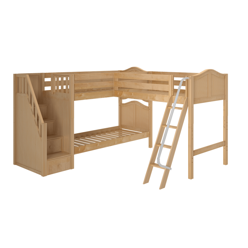 Maxtrix Twin Medium Corner Loft Bunk Bed with Ladder + Stairs - L