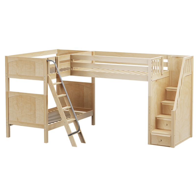 Maxtrix Twin High Corner Loft Bunk Bed with Ladder + Stairs - R