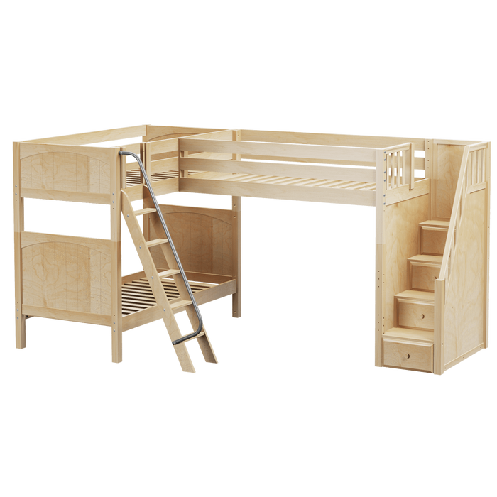 Maxtrix Twin High Corner Loft Bunk Bed with Ladder + Stairs - R
