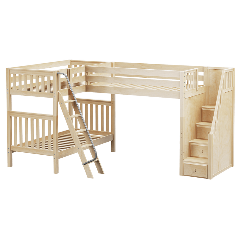Maxtrix Twin High Corner Loft Bunk Bed with Ladder + Stairs - R