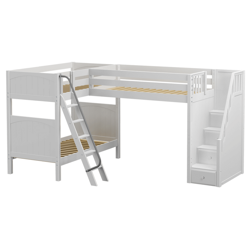 Maxtrix Twin High Corner Loft Bunk Bed with Ladder + Stairs - R