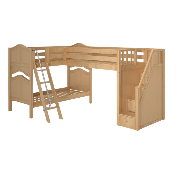 Maxtrix Twin High Corner Loft Bunk Bed with Ladder + Stairs - R