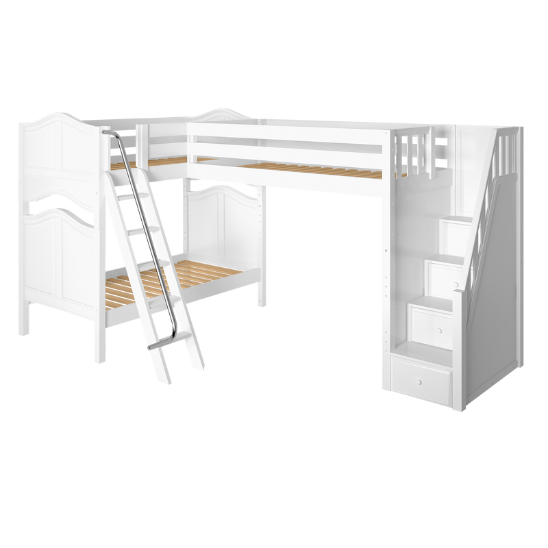 Maxtrix Twin High Corner Loft Bunk Bed with Ladder + Stairs - R