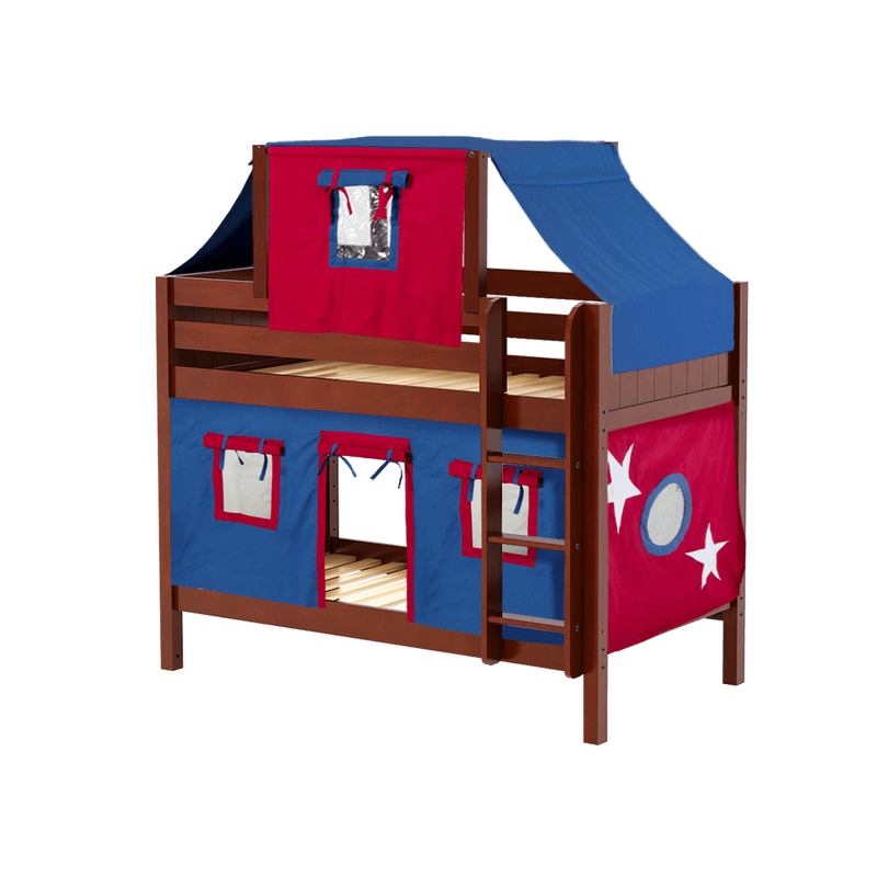 Maxtrix Twin Low Bunk Bed with Straight Ladder, Top Tent + Curtain