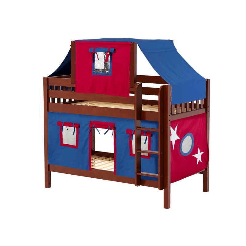 Maxtrix Twin Low Bunk Bed with Straight Ladder, Top Tent + Curtain