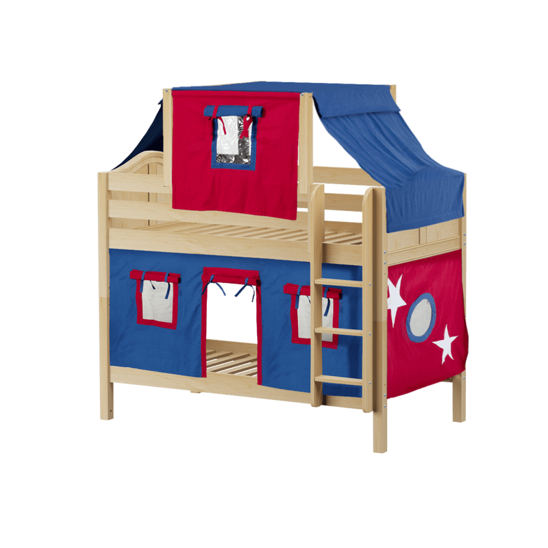 Maxtrix Twin Low Bunk Bed with Straight Ladder, Top Tent + Curtain