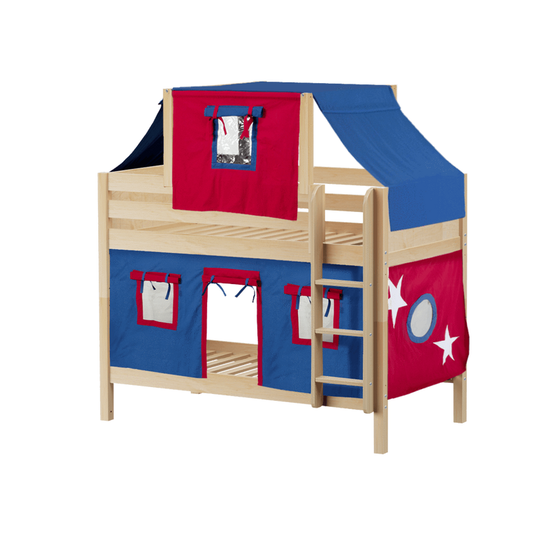 Maxtrix Twin Low Bunk Bed with Straight Ladder, Top Tent + Curtain