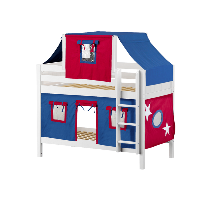 Maxtrix Twin Low Bunk Bed with Straight Ladder, Top Tent + Curtain