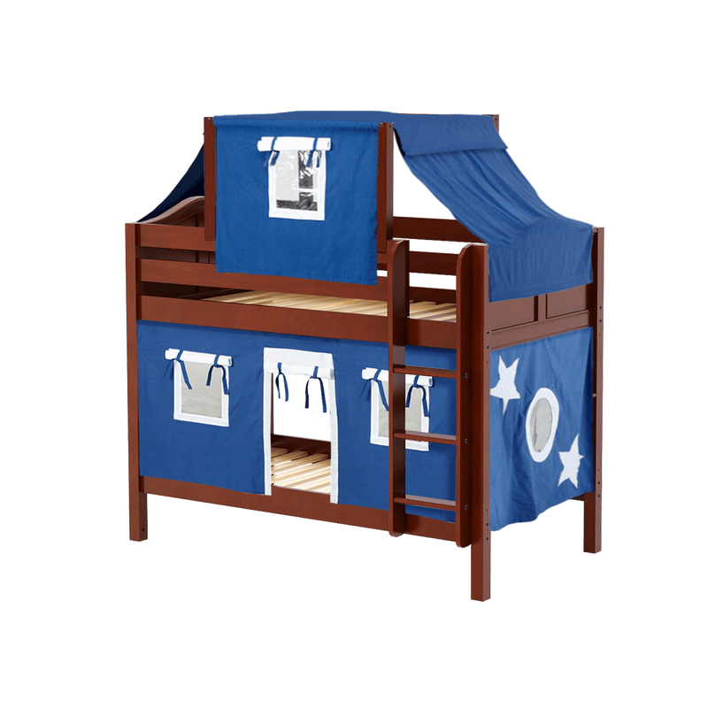 Maxtrix Twin Low Bunk Bed with Straight Ladder, Top Tent + Curtain