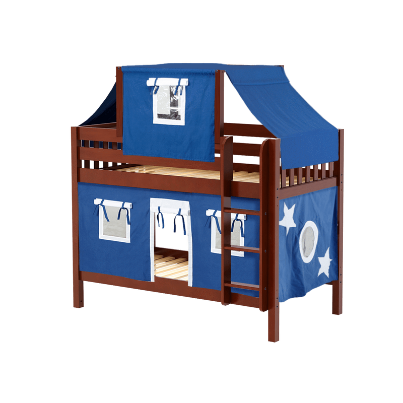 Maxtrix Twin Low Bunk Bed with Straight Ladder, Top Tent + Curtain