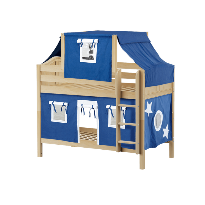 Maxtrix Twin Low Bunk Bed with Straight Ladder, Top Tent + Curtain