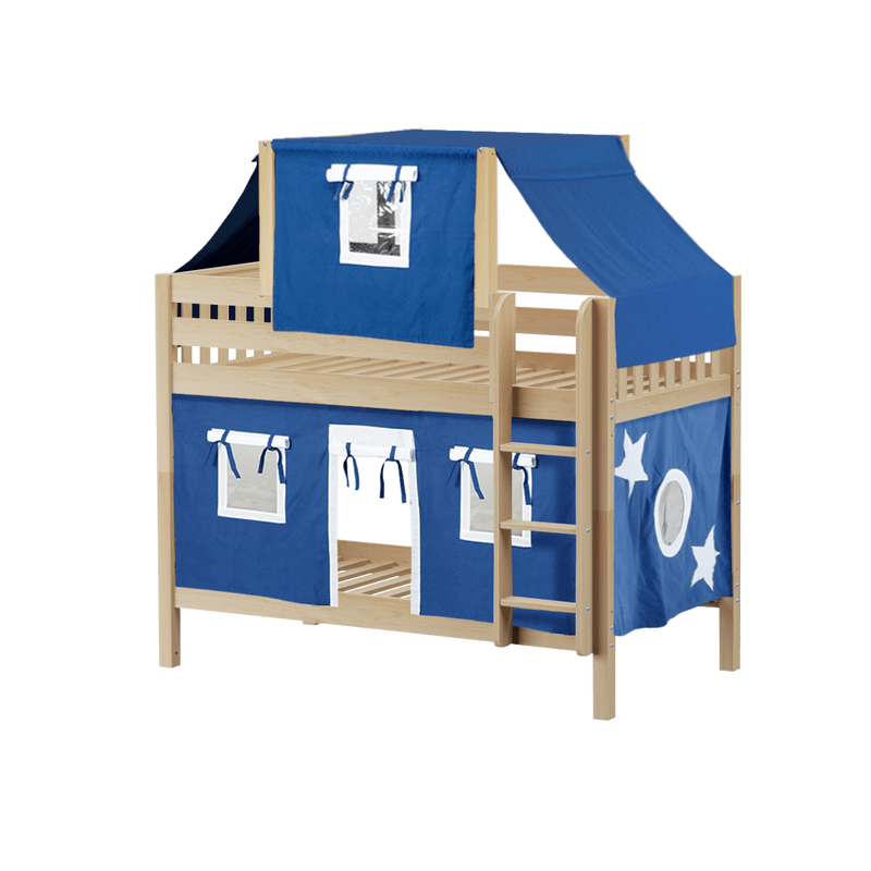 Maxtrix Twin Low Bunk Bed with Straight Ladder, Top Tent + Curtain