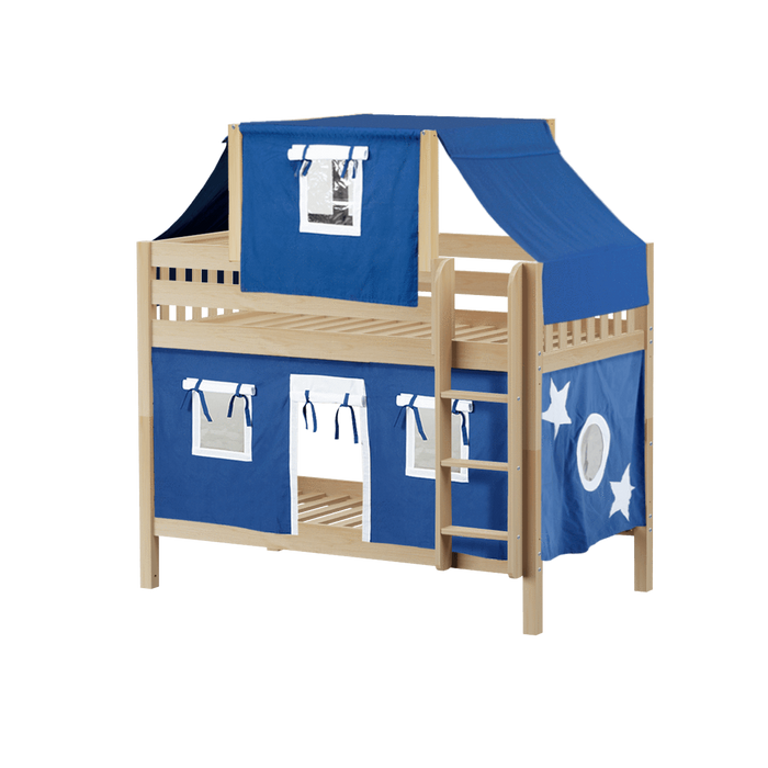 Maxtrix Twin Low Bunk Bed with Straight Ladder, Top Tent + Curtain