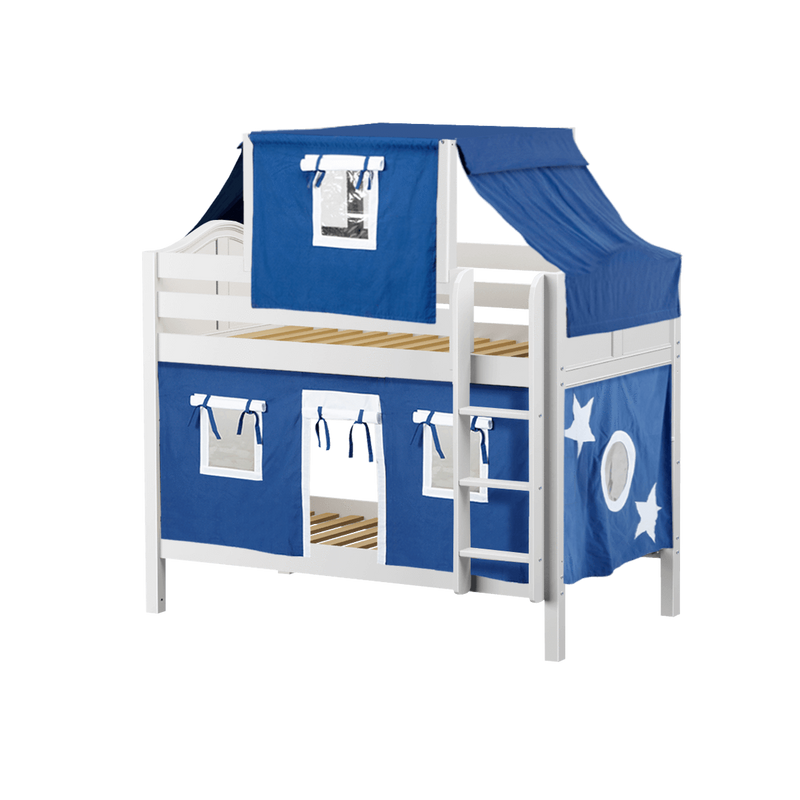 Maxtrix Twin Low Bunk Bed with Straight Ladder, Top Tent + Curtain