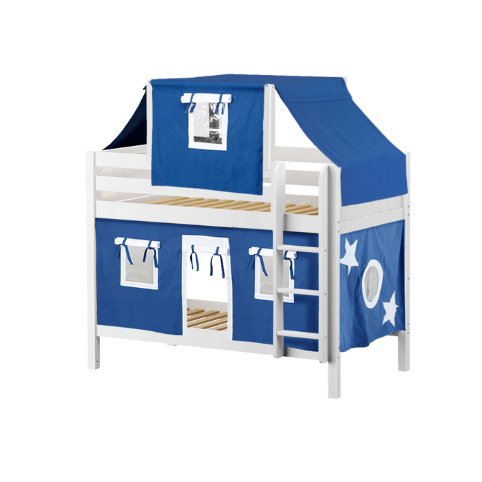 Maxtrix Twin Low Bunk Bed with Straight Ladder, Top Tent + Curtain
