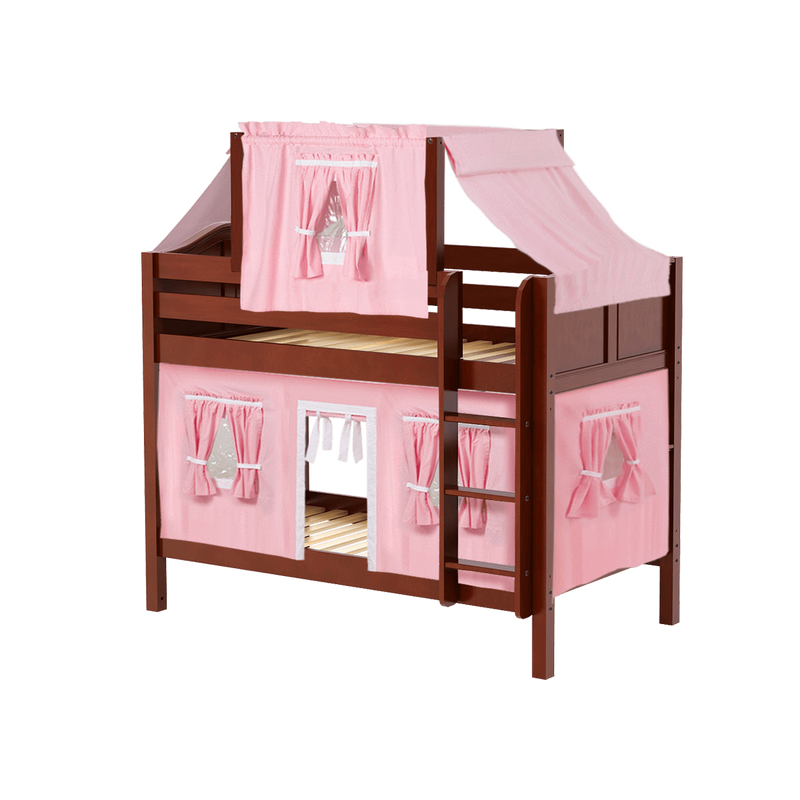 Maxtrix Twin Low Bunk Bed with Straight Ladder, Top Tent + Curtain