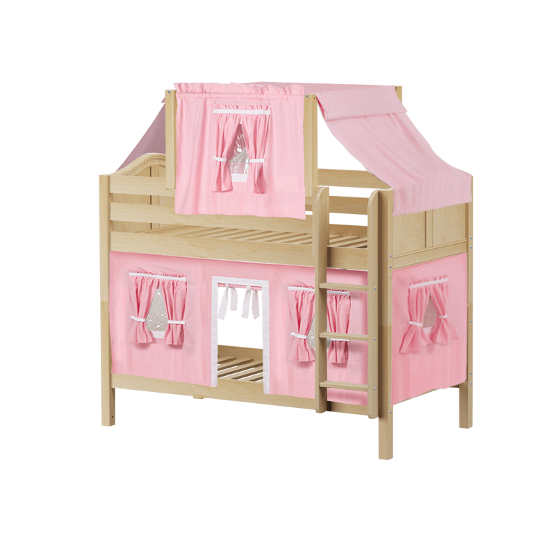Maxtrix Twin Low Bunk Bed with Straight Ladder, Top Tent + Curtain