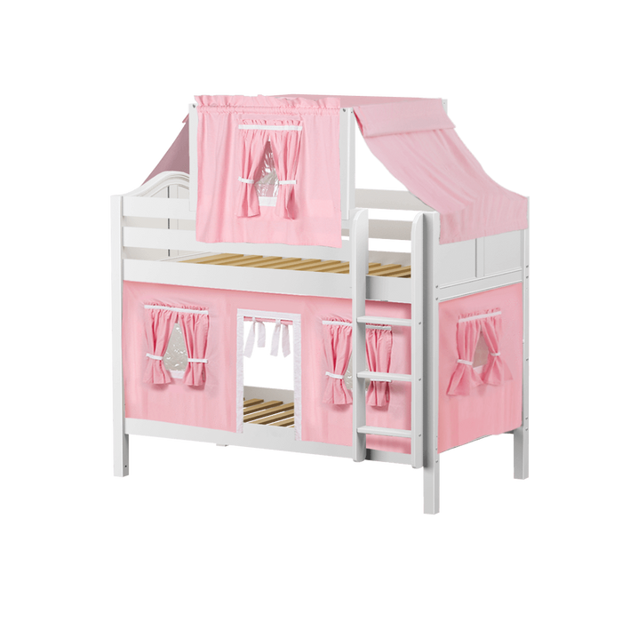 Maxtrix Twin Low Bunk Bed with Straight Ladder, Top Tent + Curtain