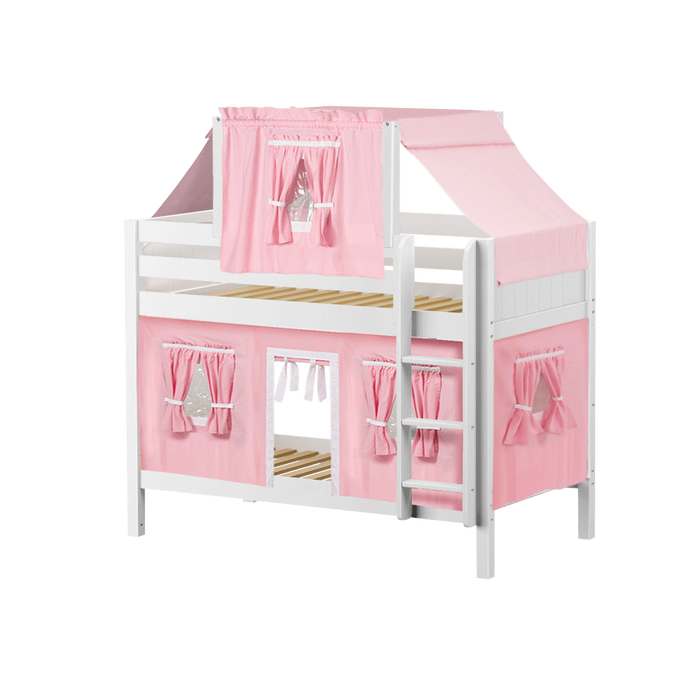 Maxtrix Twin Low Bunk Bed with Straight Ladder, Top Tent + Curtain