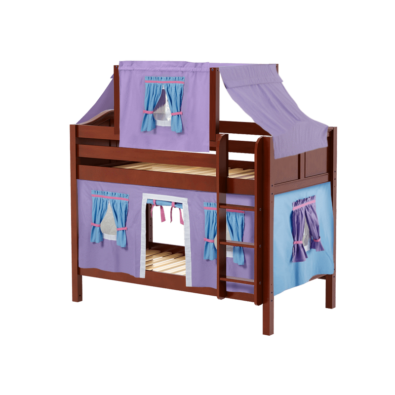 Maxtrix Twin Low Bunk Bed with Straight Ladder, Top Tent + Curtain