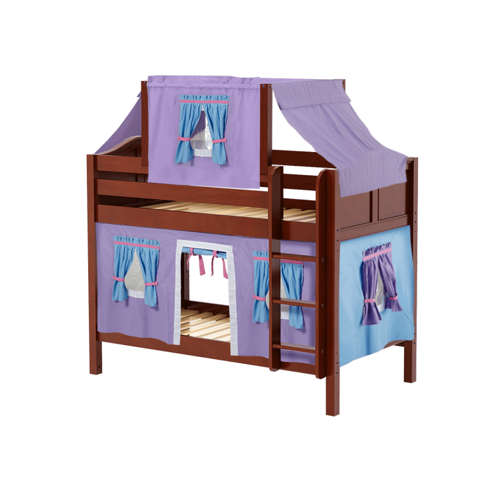 Maxtrix Twin Low Bunk Bed with Straight Ladder, Top Tent + Curtain