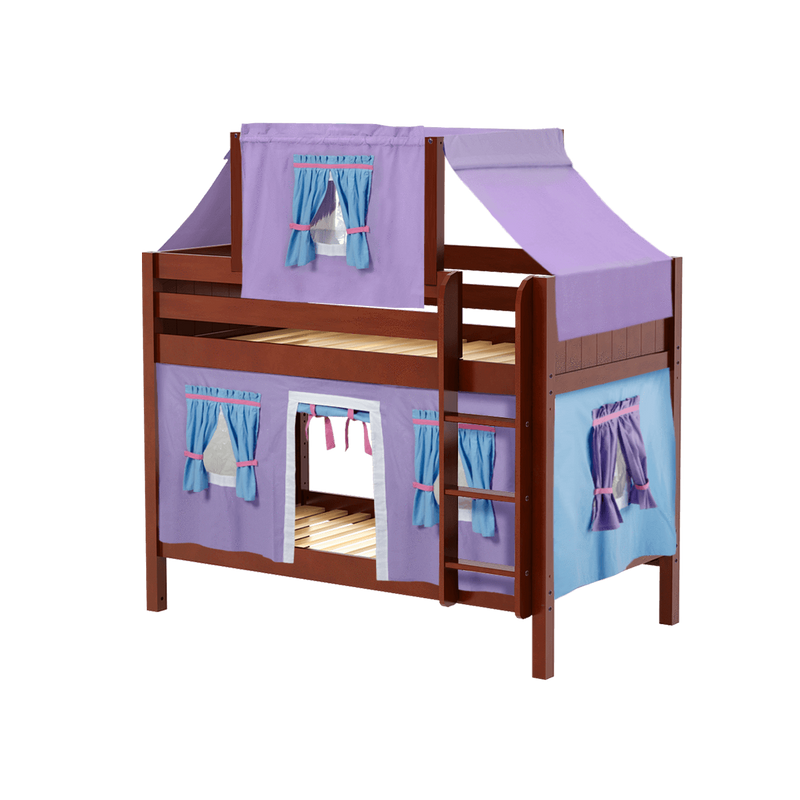 Maxtrix Twin Low Bunk Bed with Straight Ladder, Top Tent + Curtain