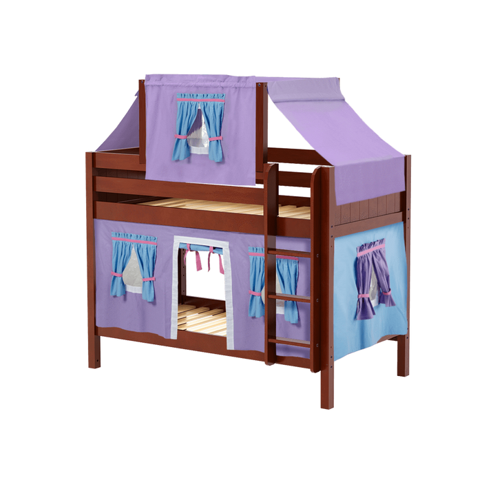 Maxtrix Twin Low Bunk Bed with Straight Ladder, Top Tent + Curtain