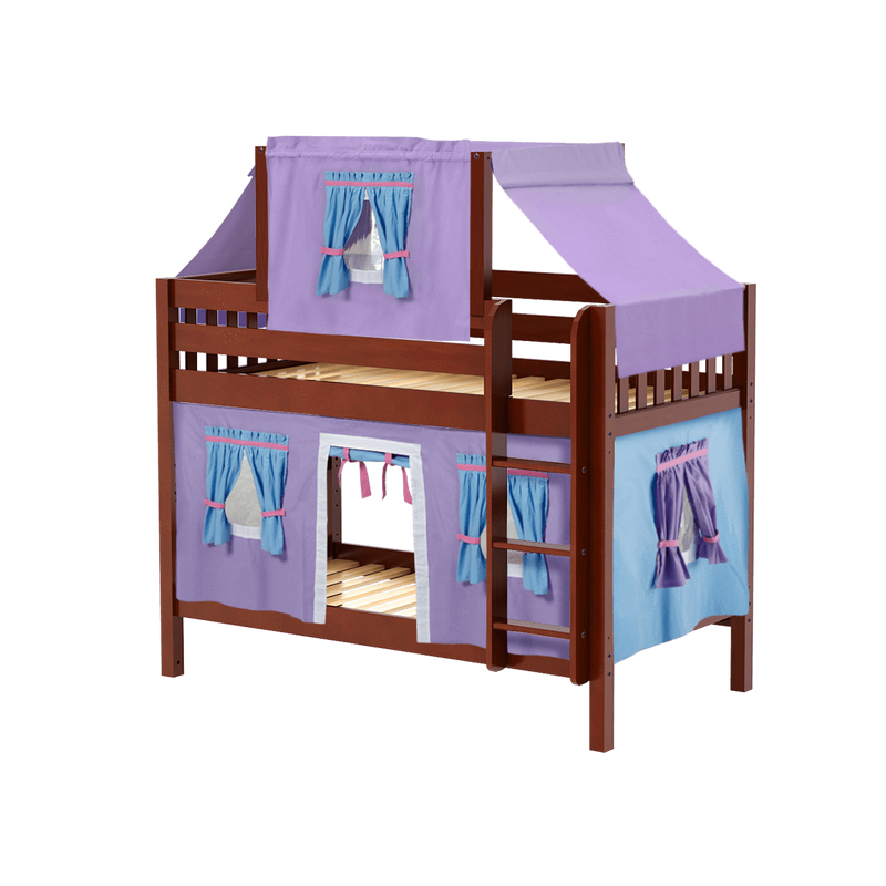 Maxtrix Twin Low Bunk Bed with Straight Ladder, Top Tent + Curtain