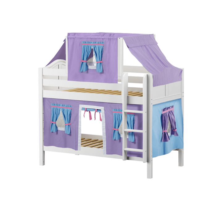 Maxtrix Twin Low Bunk Bed with Straight Ladder, Top Tent + Curtain