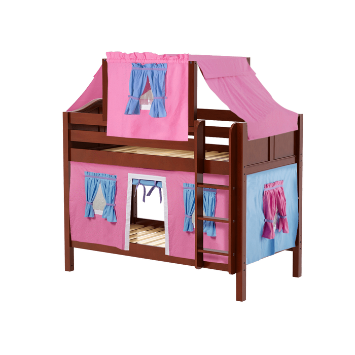 Maxtrix Twin Low Bunk Bed with Straight Ladder, Top Tent + Curtain