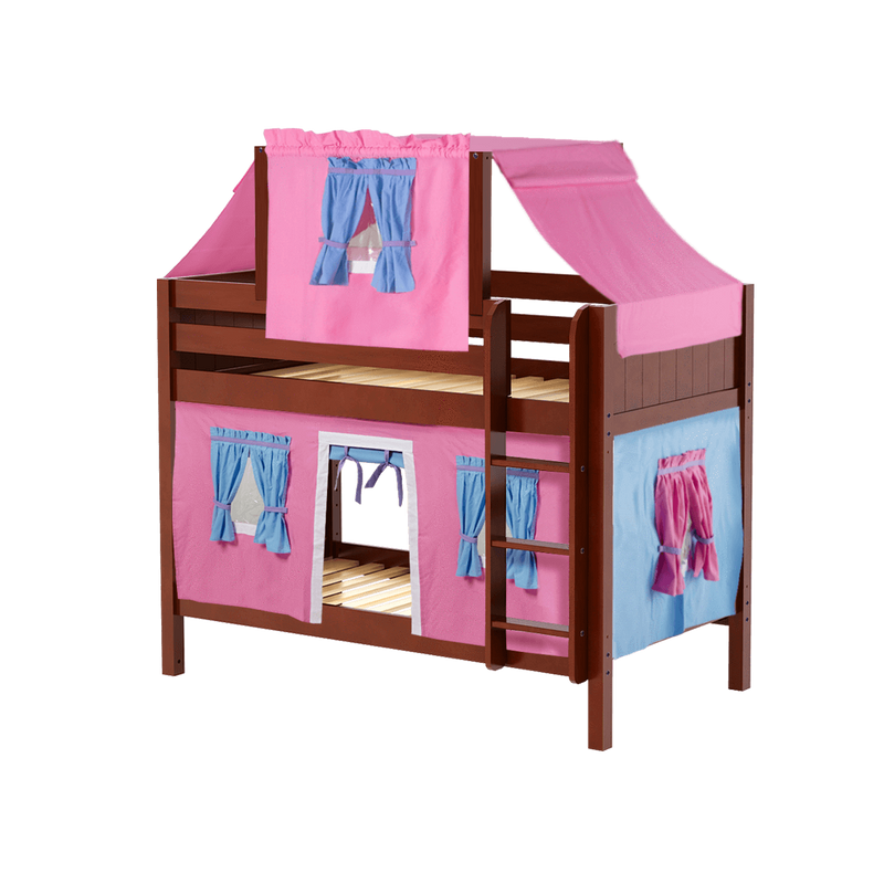 Maxtrix Twin Low Bunk Bed with Straight Ladder, Top Tent + Curtain