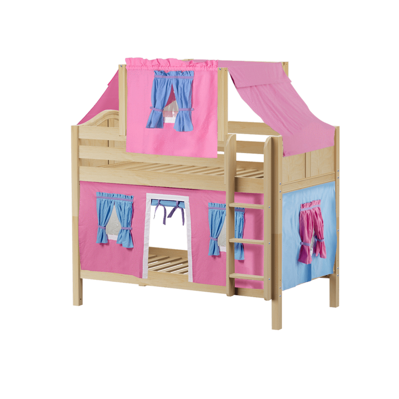 Maxtrix Twin Low Bunk Bed with Straight Ladder, Top Tent + Curtain