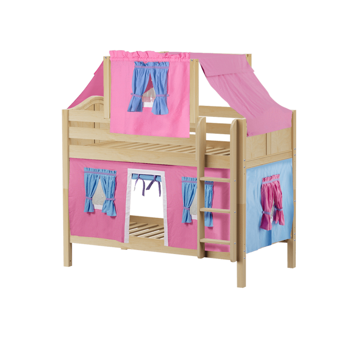 Maxtrix Twin Low Bunk Bed with Straight Ladder, Top Tent + Curtain
