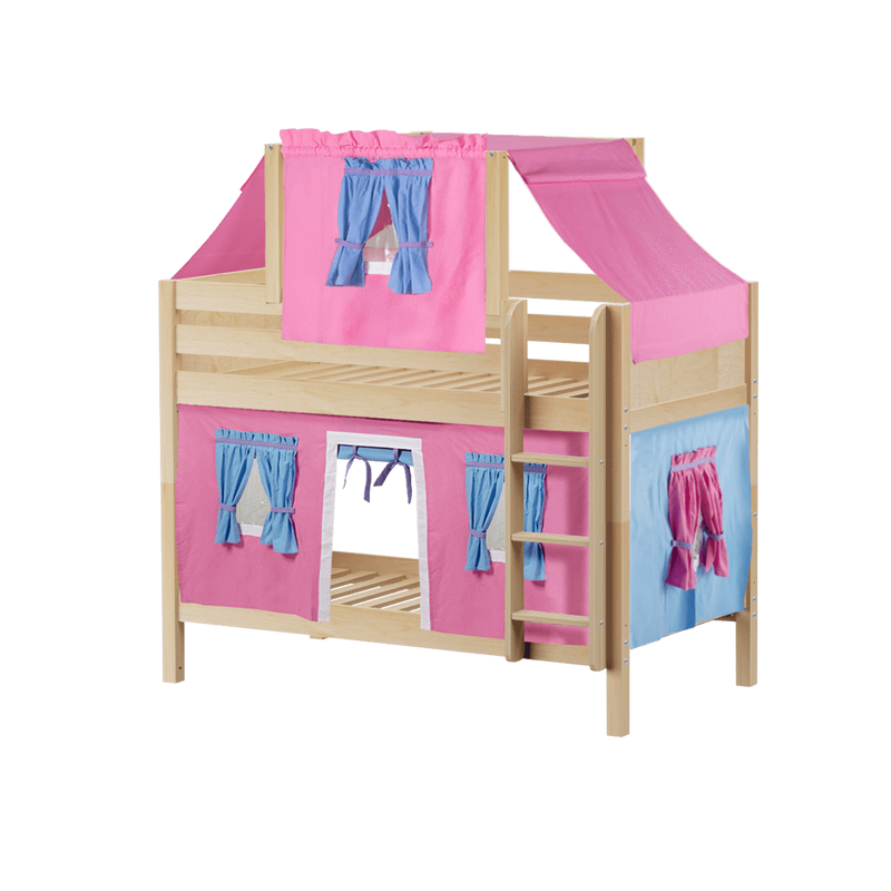 Maxtrix Twin Low Bunk Bed with Straight Ladder, Top Tent + Curtain