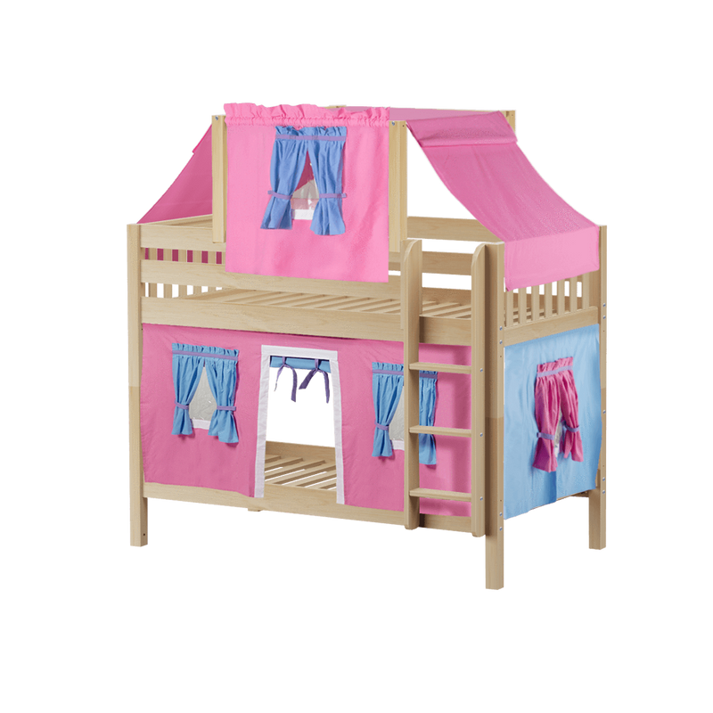 Maxtrix Twin Low Bunk Bed with Straight Ladder, Top Tent + Curtain