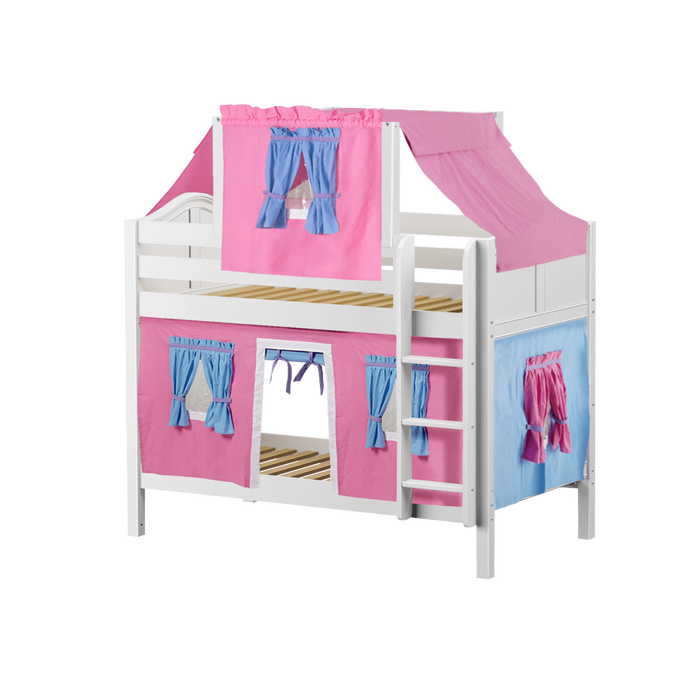 Maxtrix Twin Low Bunk Bed with Straight Ladder, Top Tent + Curtain