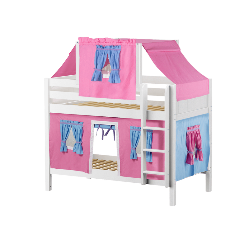 Maxtrix Twin Low Bunk Bed with Straight Ladder, Top Tent + Curtain