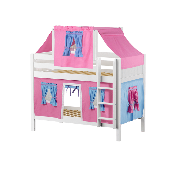 Maxtrix Twin Low Bunk Bed with Straight Ladder, Top Tent + Curtain