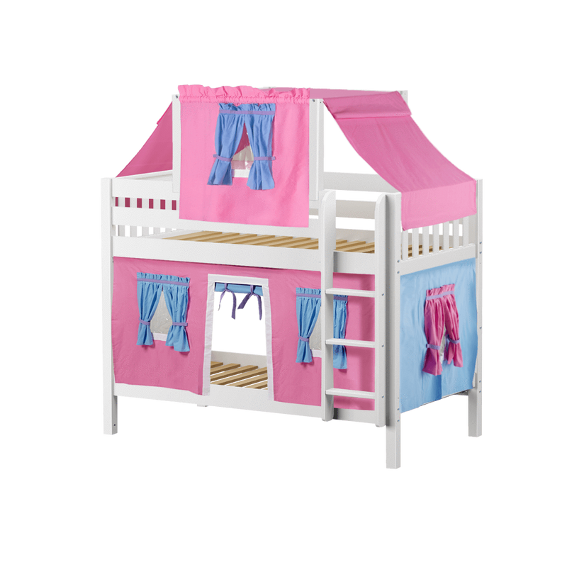 Maxtrix Twin Low Bunk Bed with Straight Ladder, Top Tent + Curtain