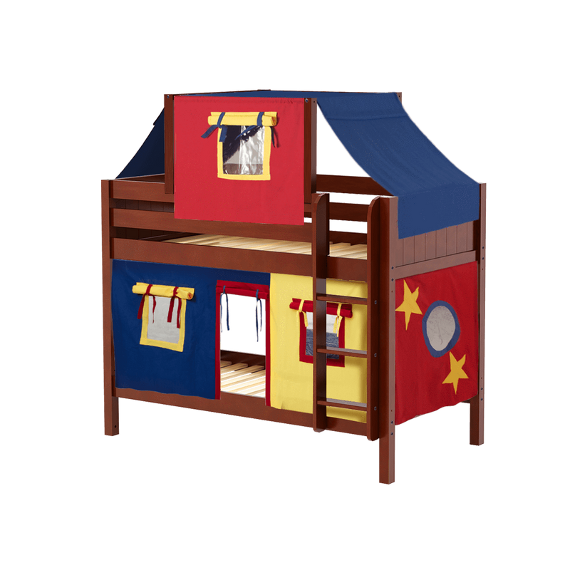 Maxtrix Twin Low Bunk Bed with Straight Ladder, Top Tent + Curtain