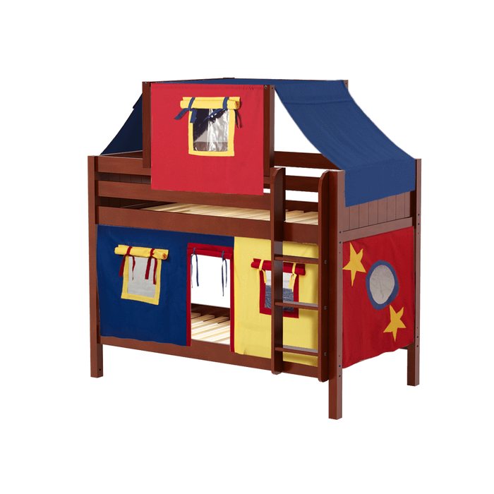 Maxtrix Twin Low Bunk Bed with Straight Ladder, Top Tent + Curtain