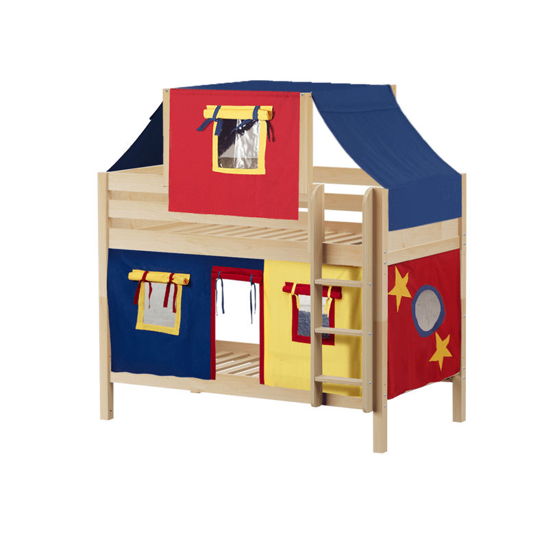 Maxtrix Twin Low Bunk Bed with Straight Ladder, Top Tent + Curtain