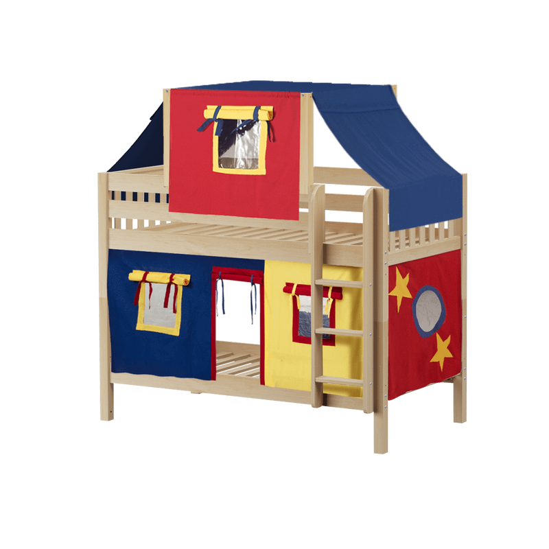 Maxtrix Twin Low Bunk Bed with Straight Ladder, Top Tent + Curtain