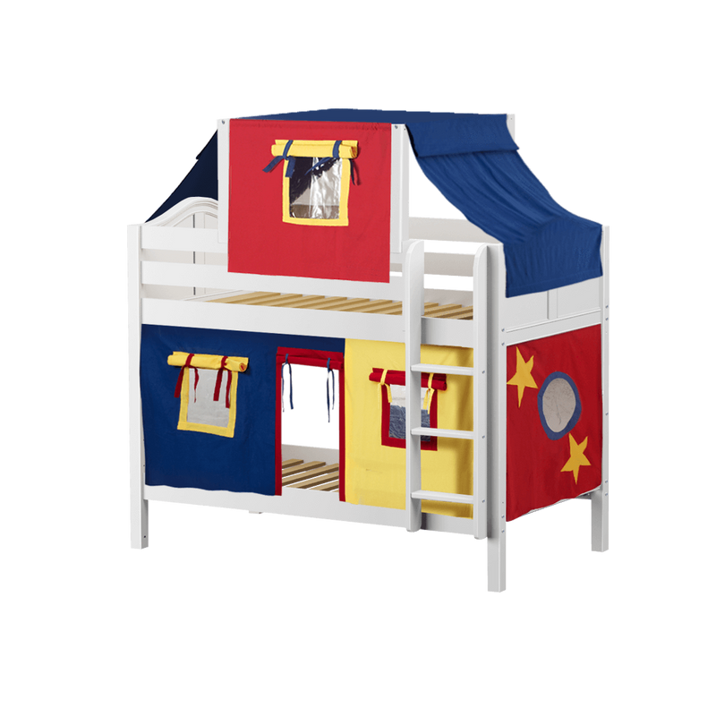 Maxtrix Twin Low Bunk Bed with Straight Ladder, Top Tent + Curtain