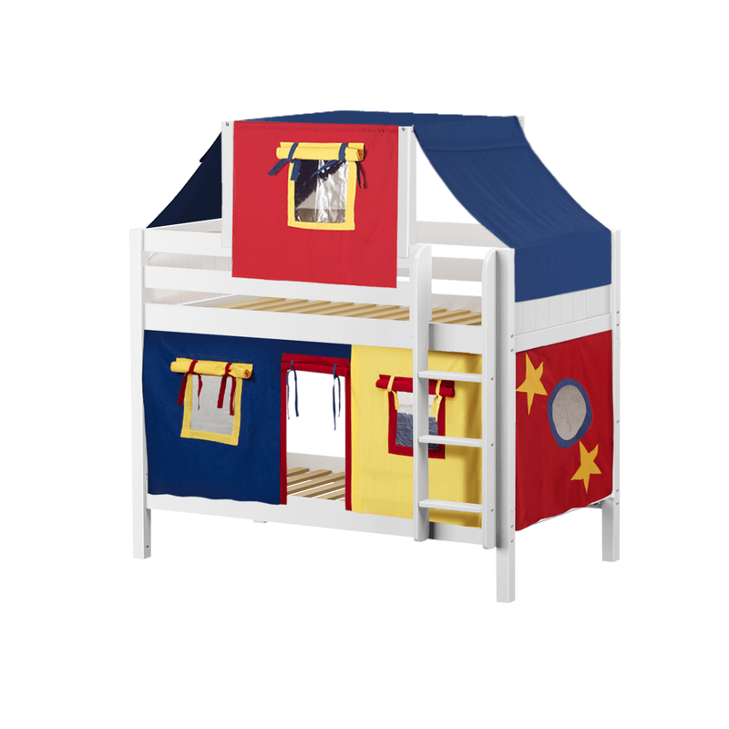 Maxtrix Twin Low Bunk Bed with Straight Ladder, Top Tent + Curtain