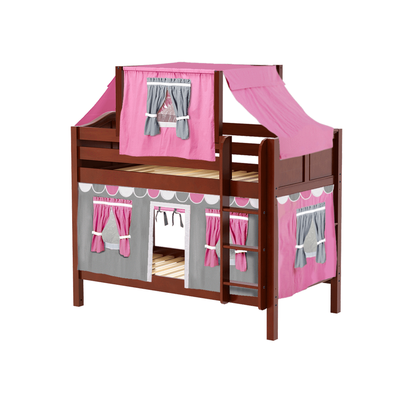 Maxtrix Twin Low Bunk Bed with Straight Ladder, Top Tent + Curtain